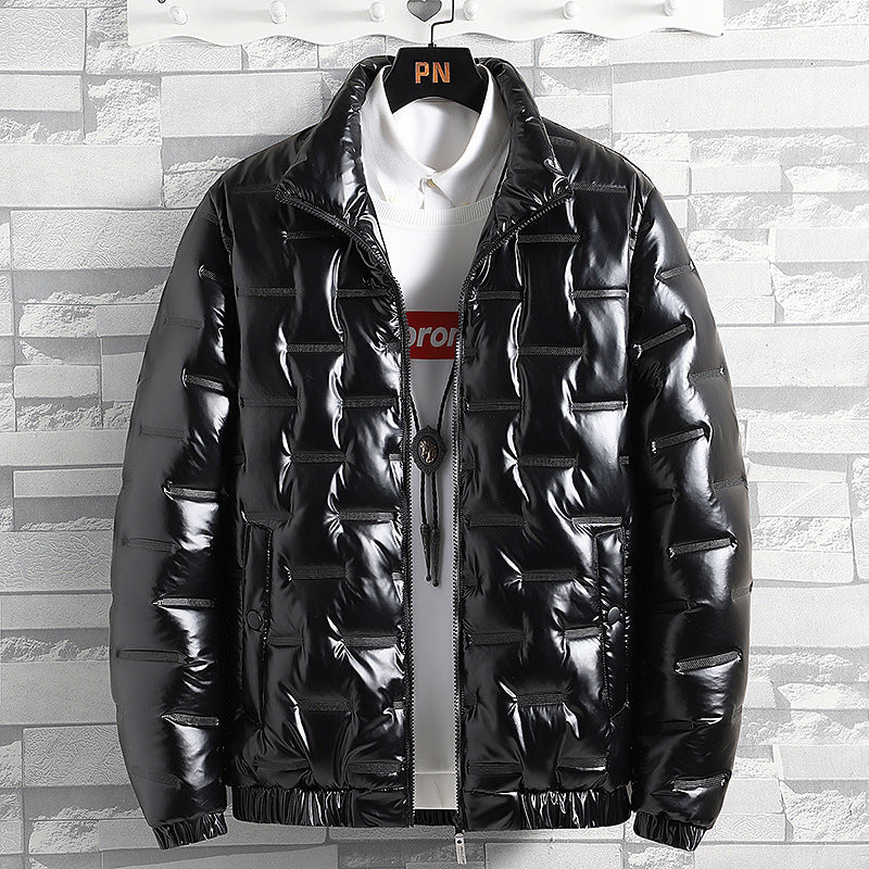 Herren Winterjacke Glänzend mit Stehkragen