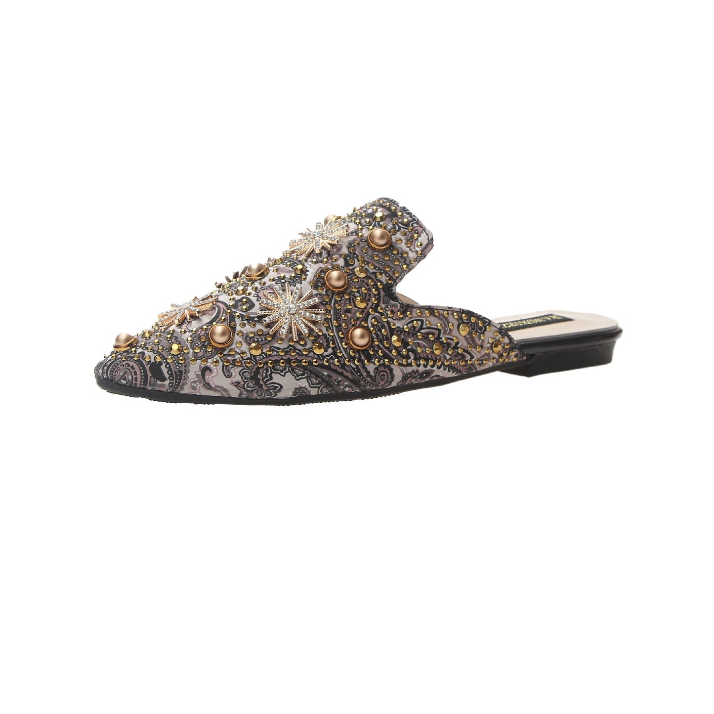 Flache Damen-Slipper Im Römischen Stil, Baotou-Stil, Mit Spitzer Zehenpartie Und Metalldetails
