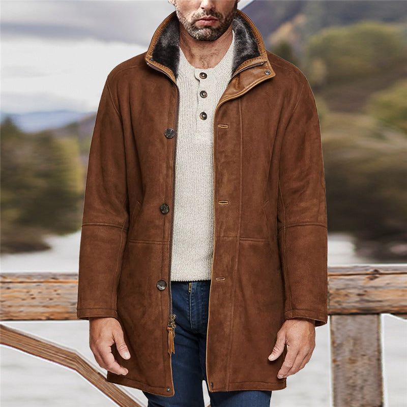 Herren Herbst Mantel in mittlerer Länge, Einreihig, Klassisches Revers, Uni – Woll-Stil