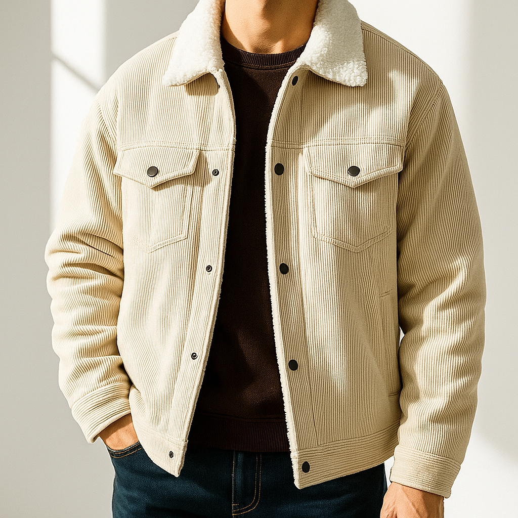 Herren Herbst-Cordjacke mit Fleecefutter und Knopfleiste