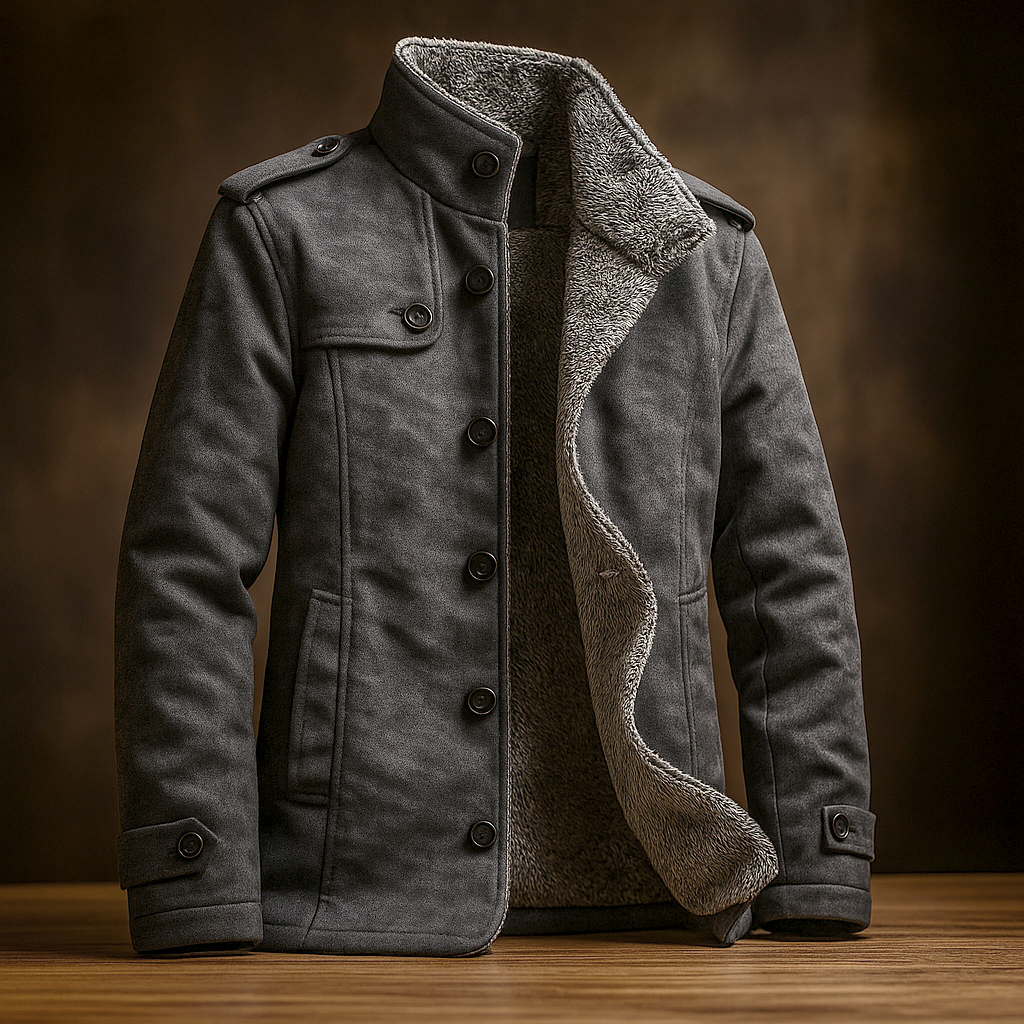 Herren Winter Langjacke Mit Knopfverschluss Und Strukturierten Schultern