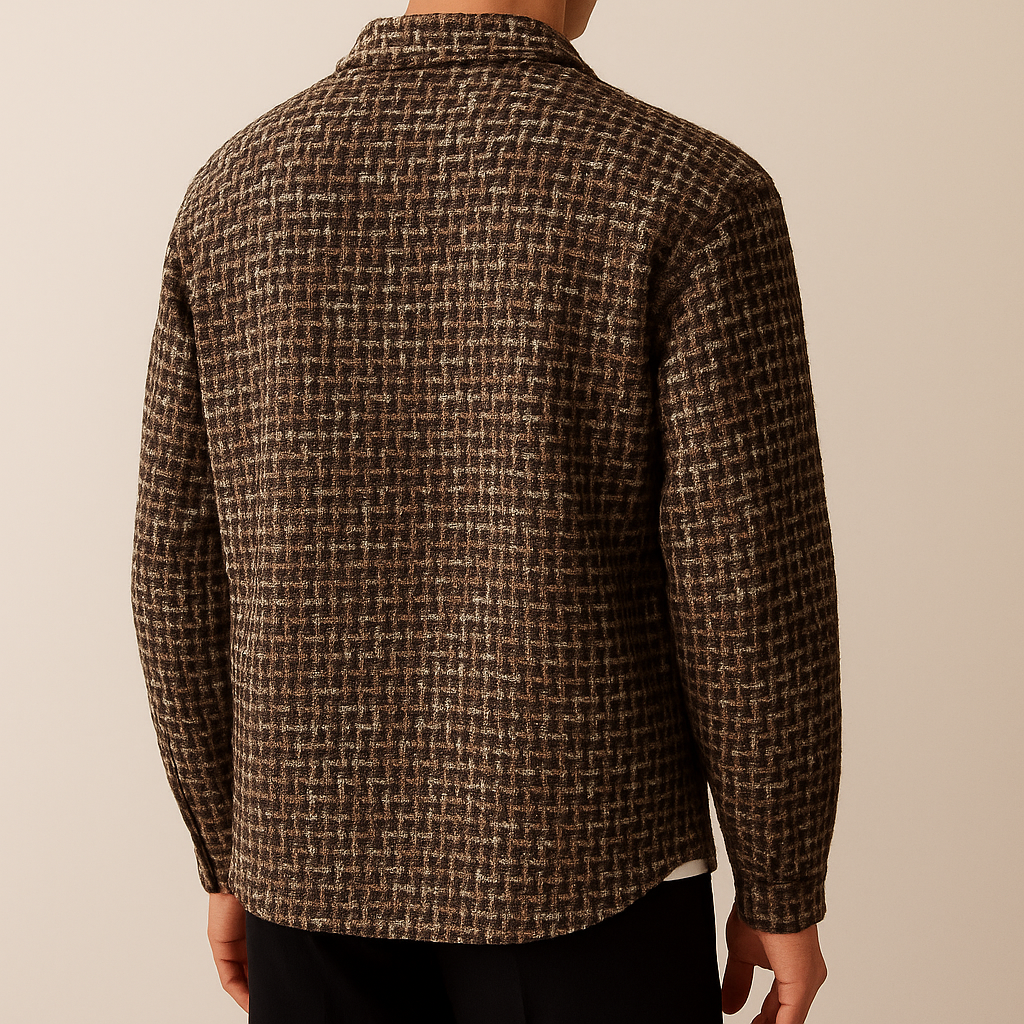 Herren Winter-Shacket mit Hahnentritt-Muster und Knopfleisten-Design