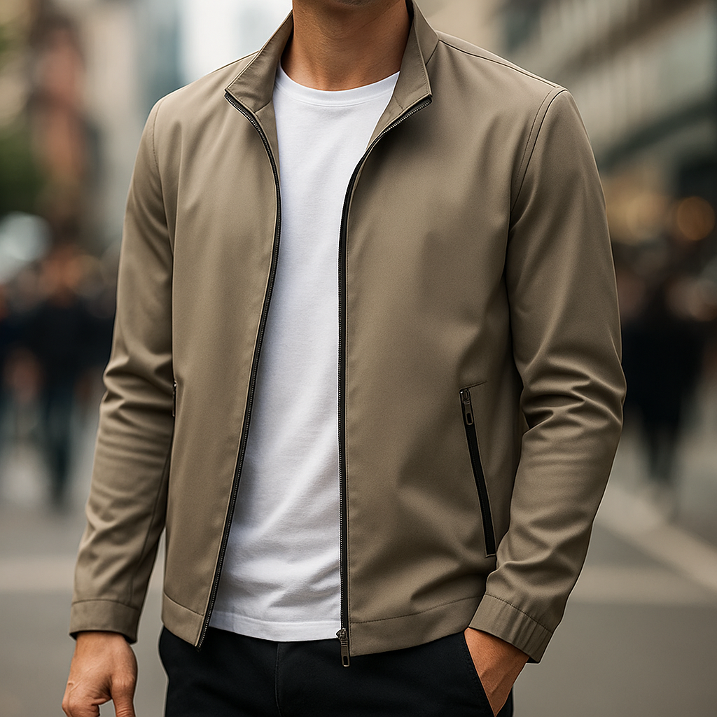 Men's Jacket with Zipper Lightweight Outer Layer Tailored Fit