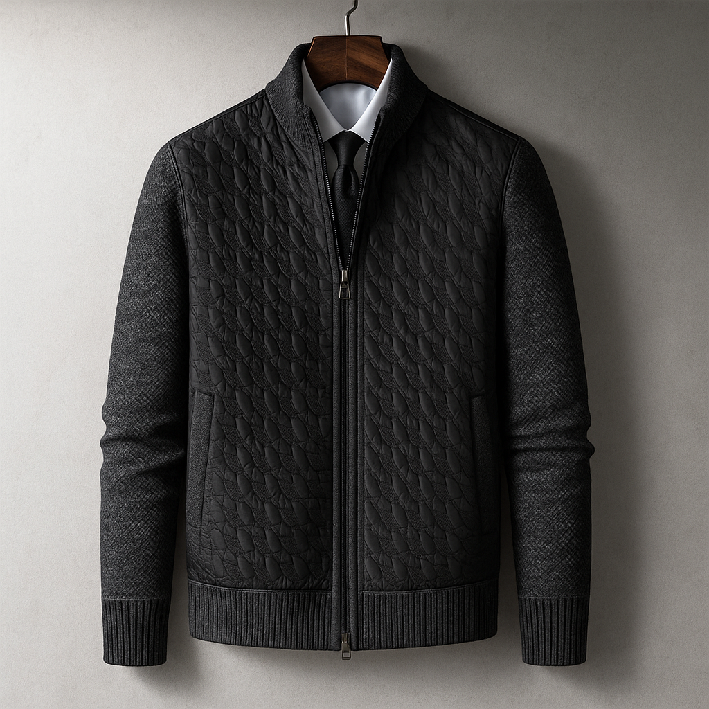Herrenjacke aus Kaschmirmischung mit gestepptem Körper und Strickärmeln