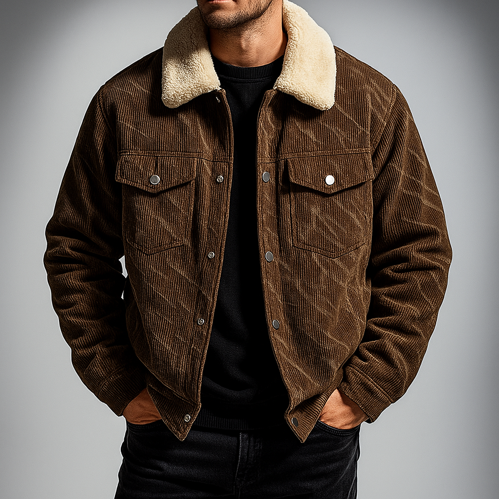 Men's winter jacket with fleece lining and corduroy texture