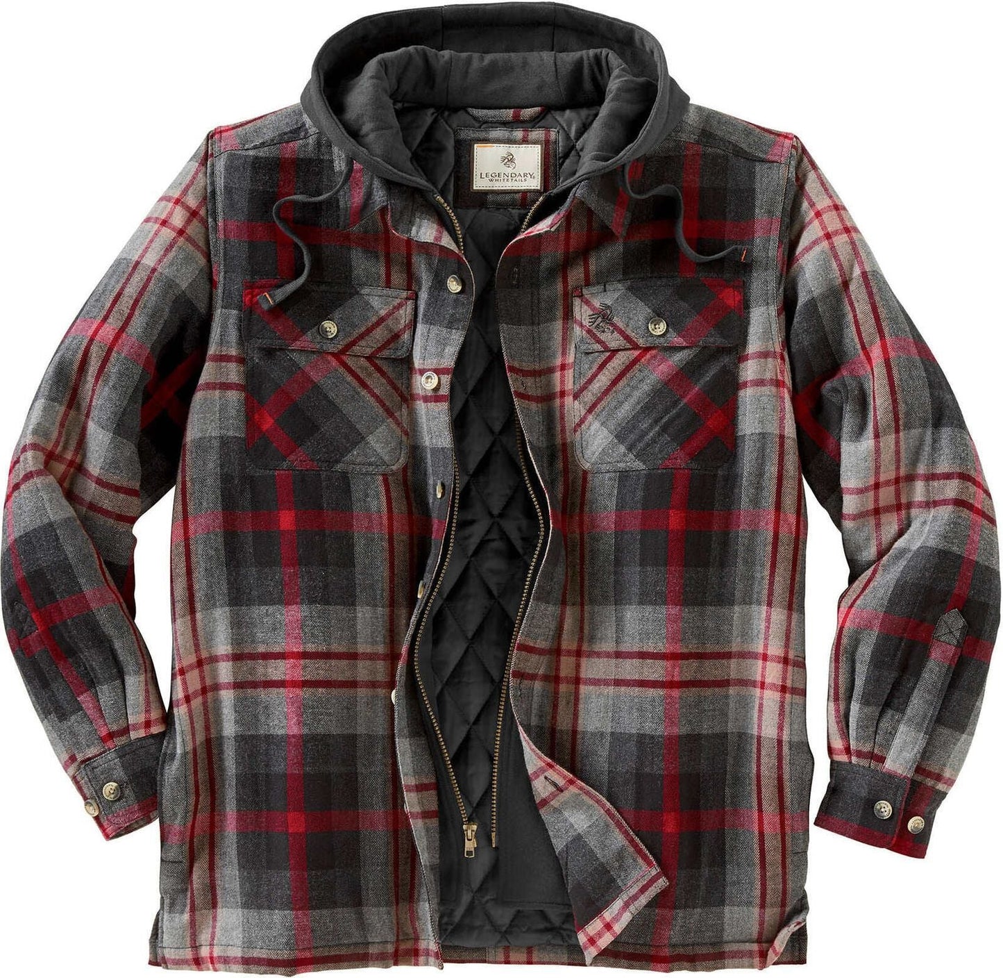 Men's Winter Coat Checkered with Hood, Mid-Length, with Zipper Pockets
