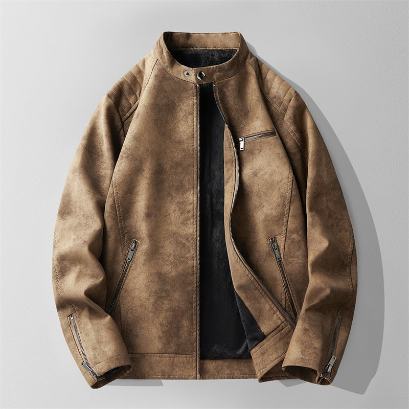 Herren Herbstjacke Mit Velours-Optik Und Stehkragen