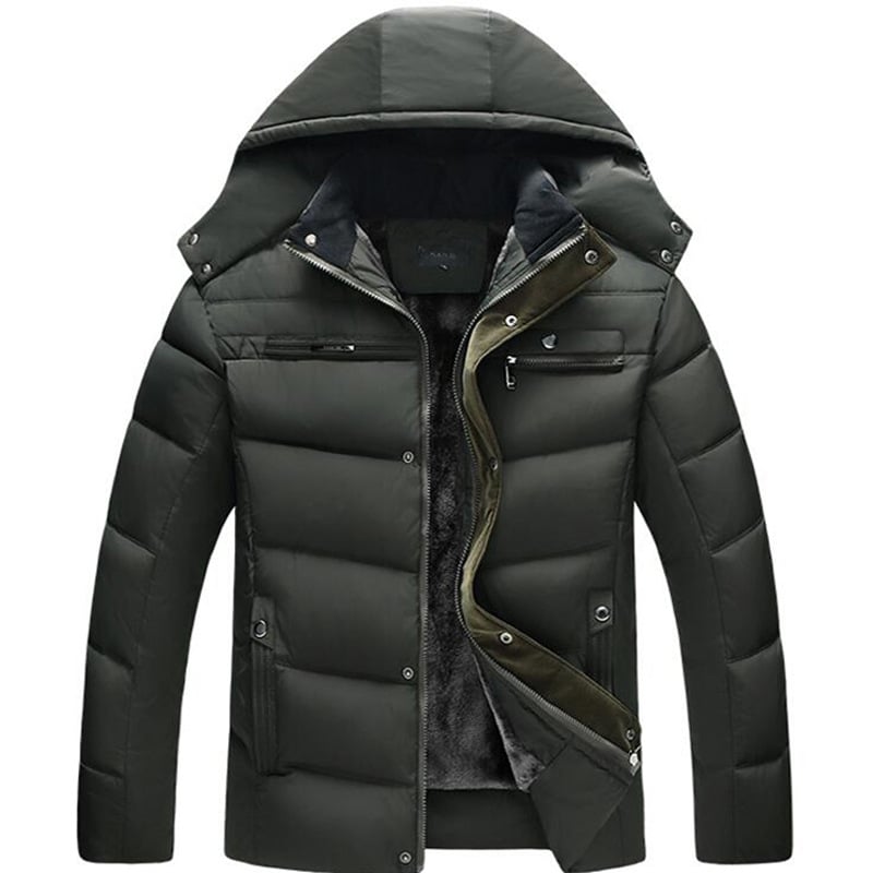 Men's Winter Quilted Jacket with Front Zipper and Reinforced Lining