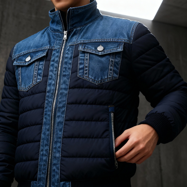 Herrenjacke mit Verstellbarer Kapuze und Mehreren Taschen