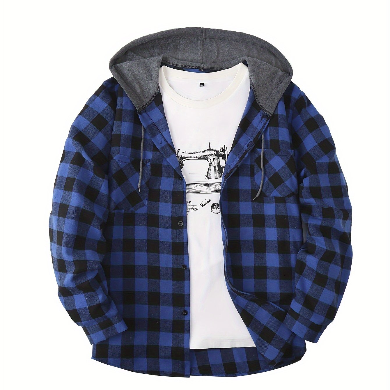 Herren Herbst-Flanellhemdjacke Mit Kapuze Und Karomuster