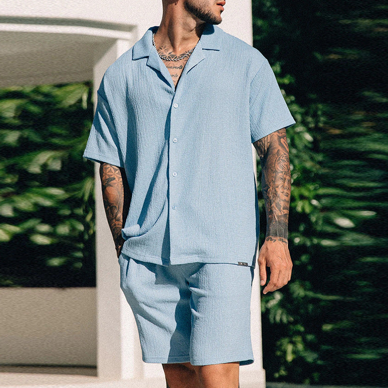 Herren Sommer Kurzarm Bedrucktes T-Shirt Shorts Zweiteiliges Set Street Style Outfit Polyesterfaser Leichtes Tragen
