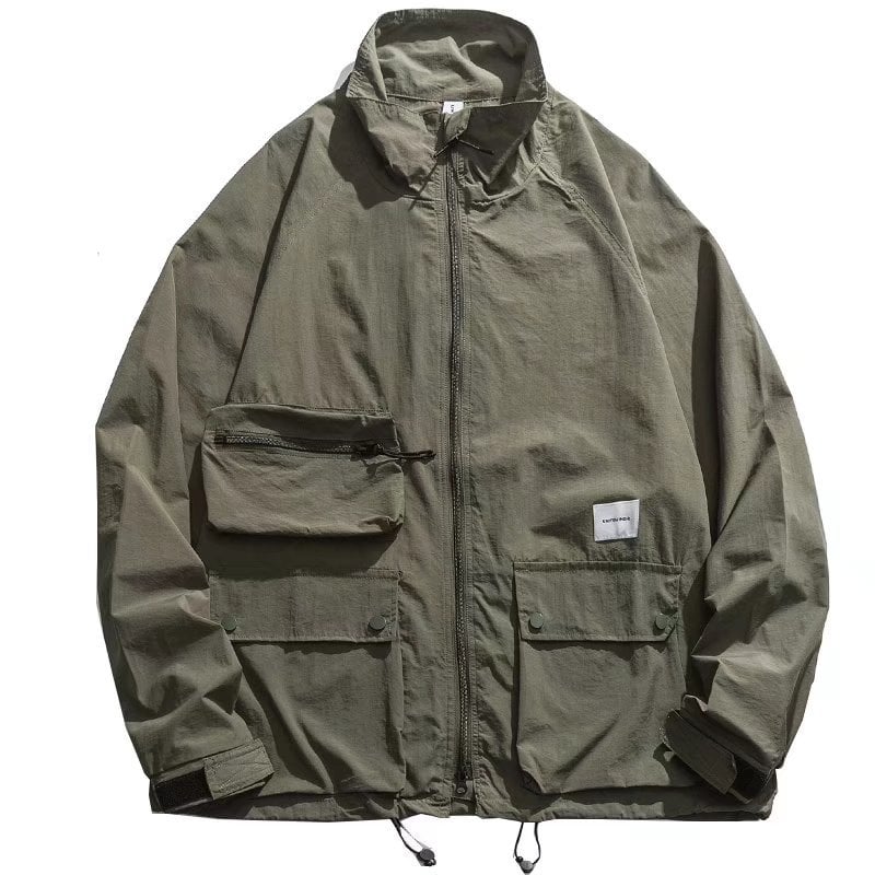 Herren Jagdjacke mit Reverskragen, lockerem Schnitt und Reißverschluss-Front