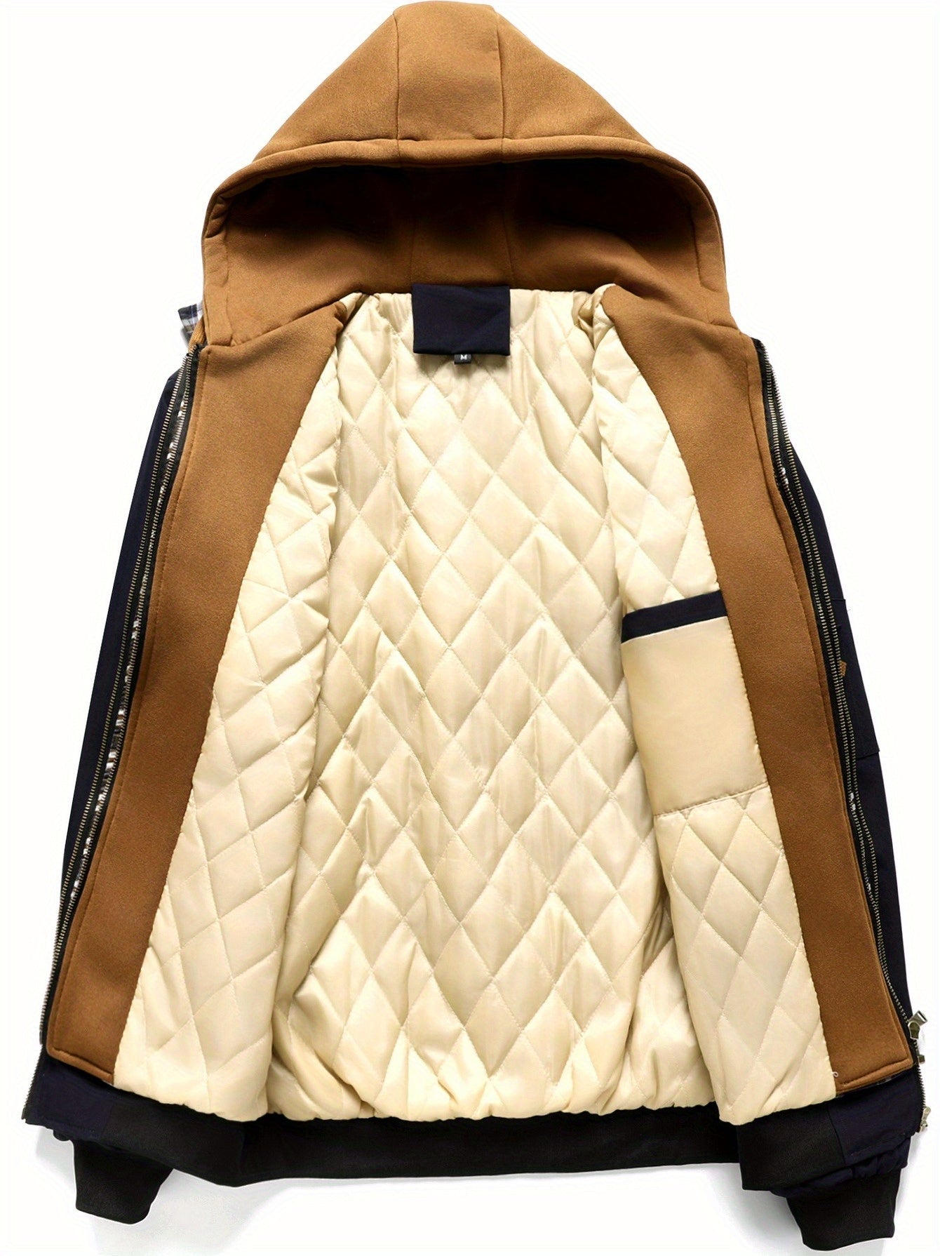 Men's Bomber Jacket for Autumn with Quilted Design, Hood, and Front Closure