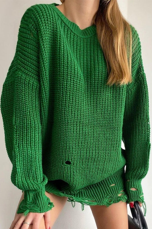 Damen Oversize Strickpullover Mit Rollkragen Ausgefranstem Saum