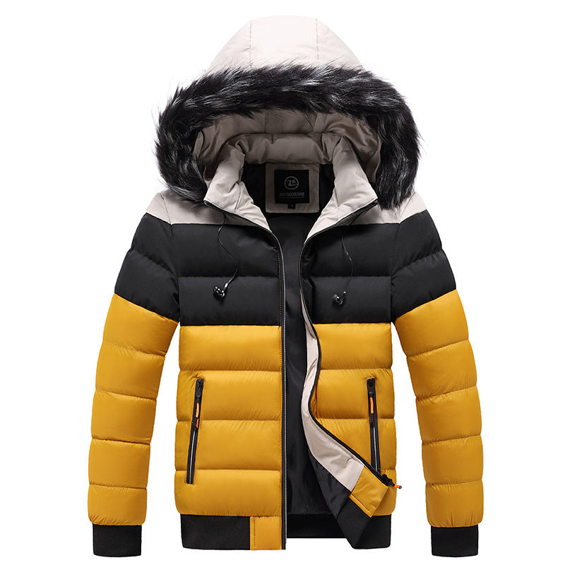 Herren Winter Steppjacke mit Kapuze und Reißverschluss, Verstärkte Ausführung