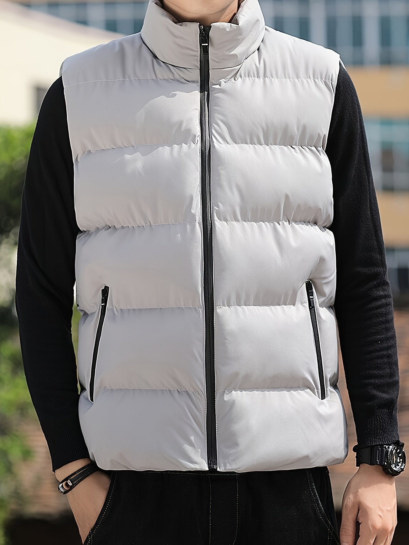 Men's Winter Vest with Standing Collar and Sleeveless
