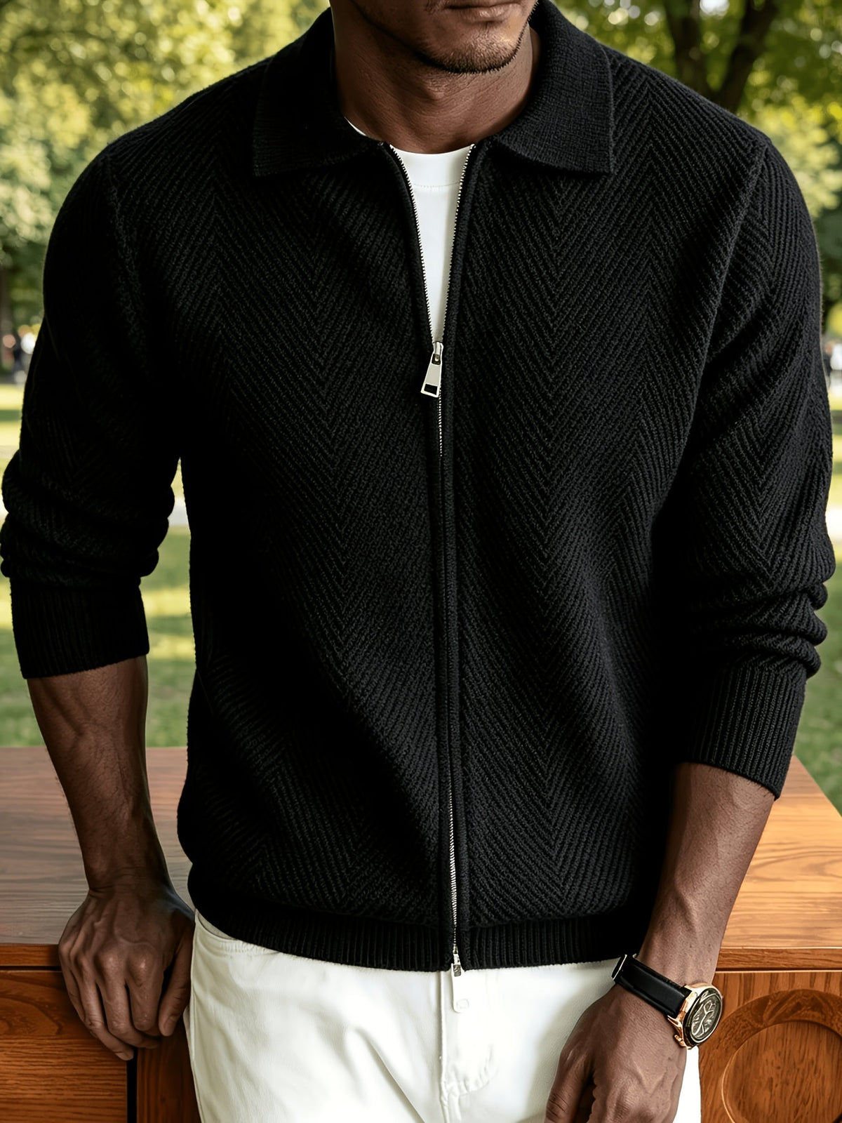 Strukturierte Strickjacke Mit Reissverschluss