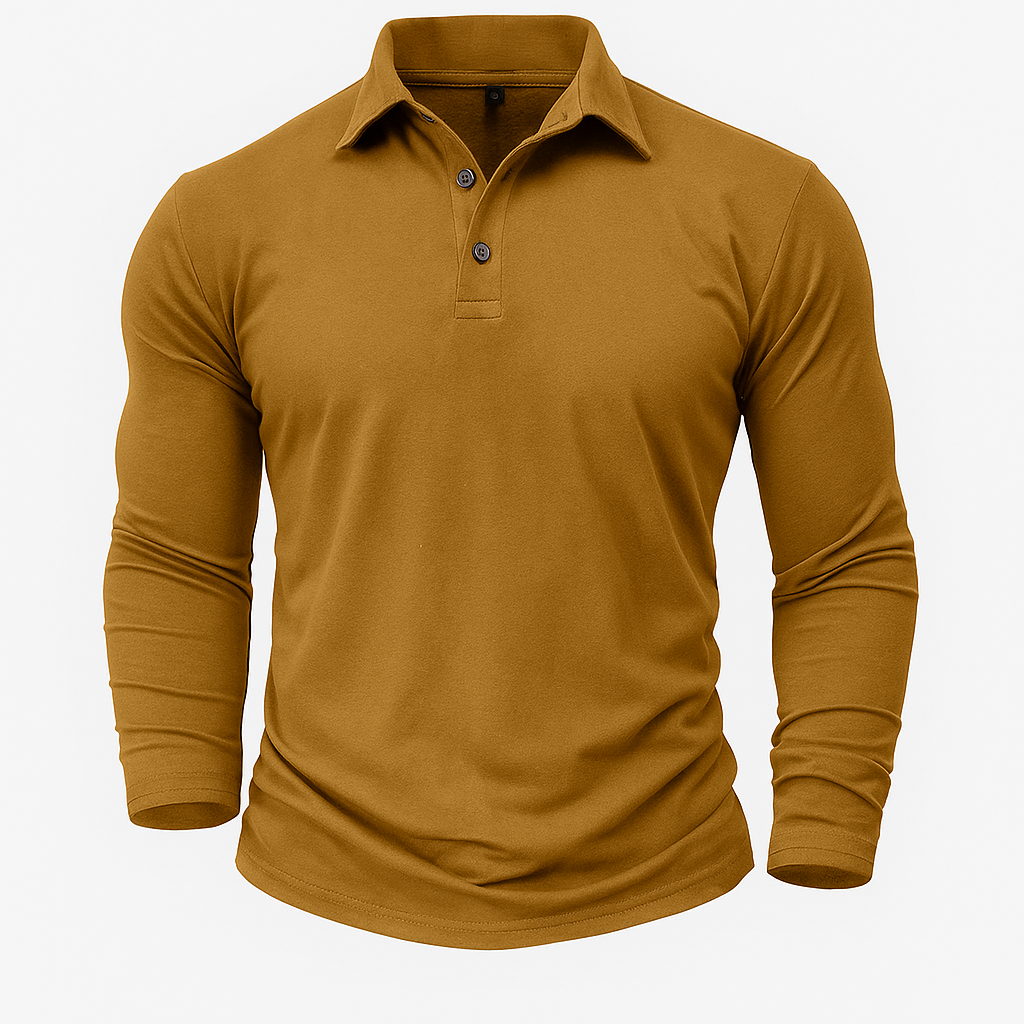 Herren-Poloshirt Mit Langen Ärmeln, Knopfkragen, Strukturierte Passform