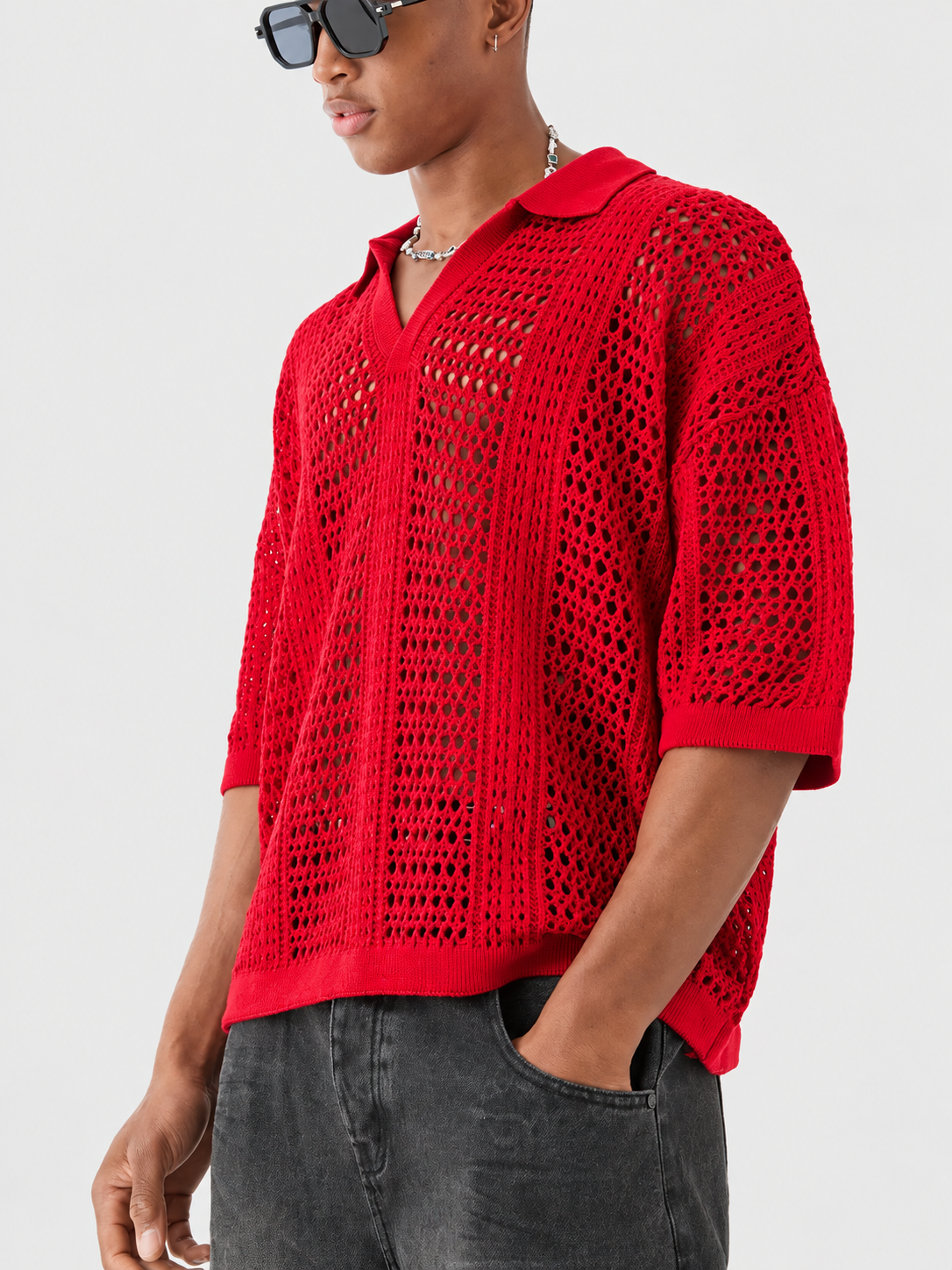 Strickpolo Mit Durchbrochenem Lochmuster