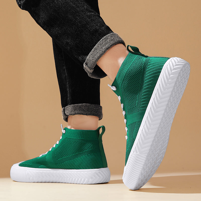 Herren-High-Top-Sneaker Mit Strickobermaterial, Orthopädischer Innensohle Und Ohne Schnürung