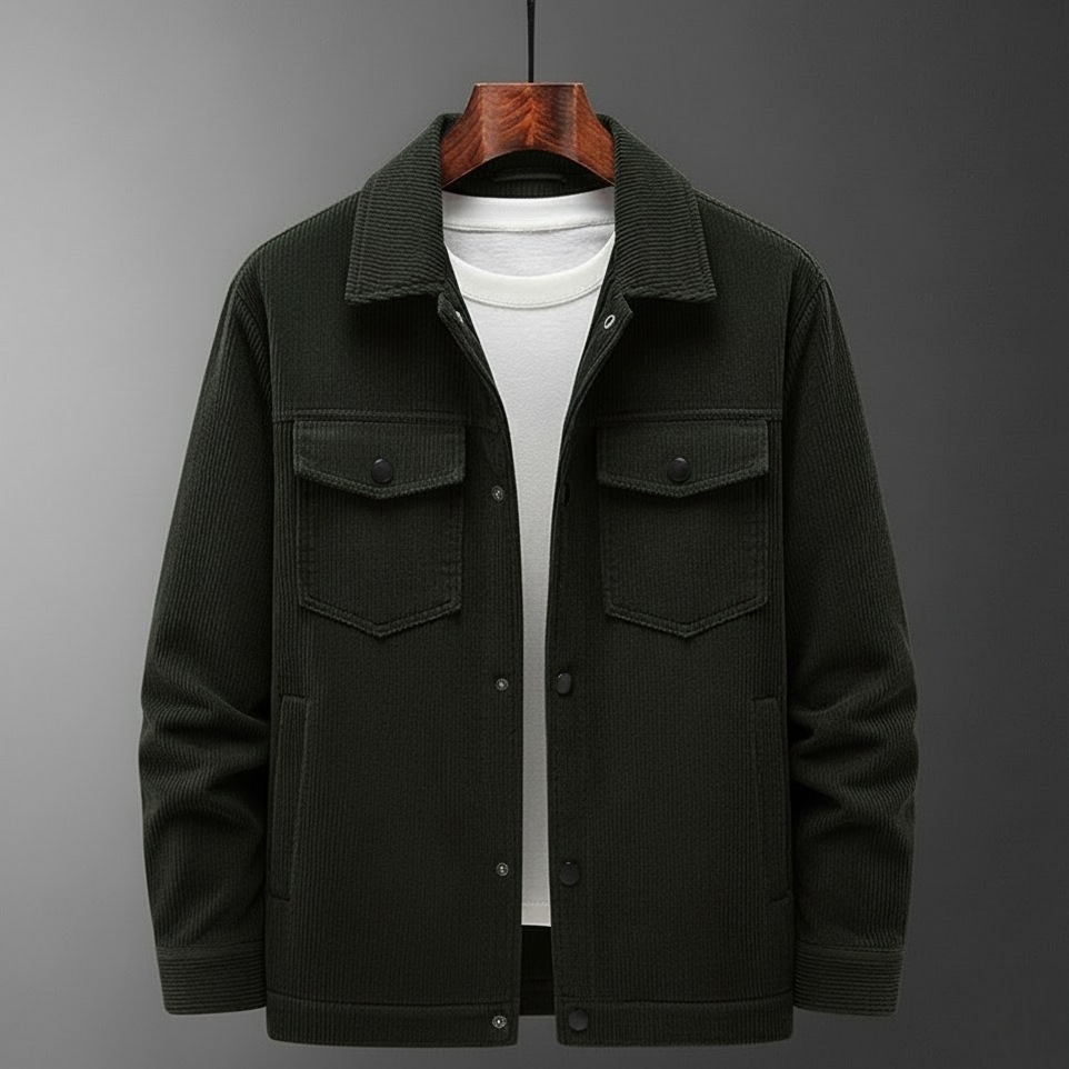 Men's Corduroy Jacket with Button Closure and Tailored Fit