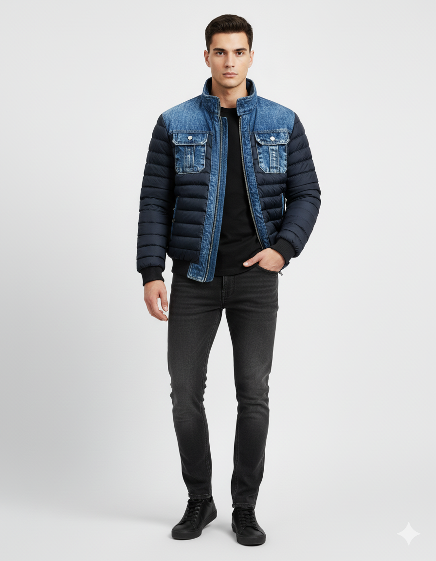 Herren Herbstjacke Hybrid Gestepptes Panel und Tailored Fit