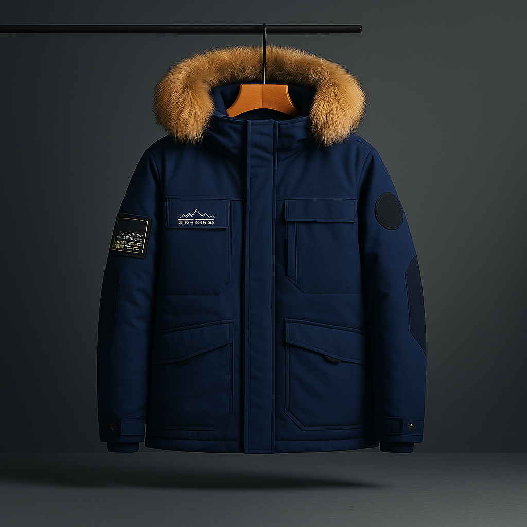 Herren Winter Parka mit Kunstfell-Kapuze und vier Fronttaschen