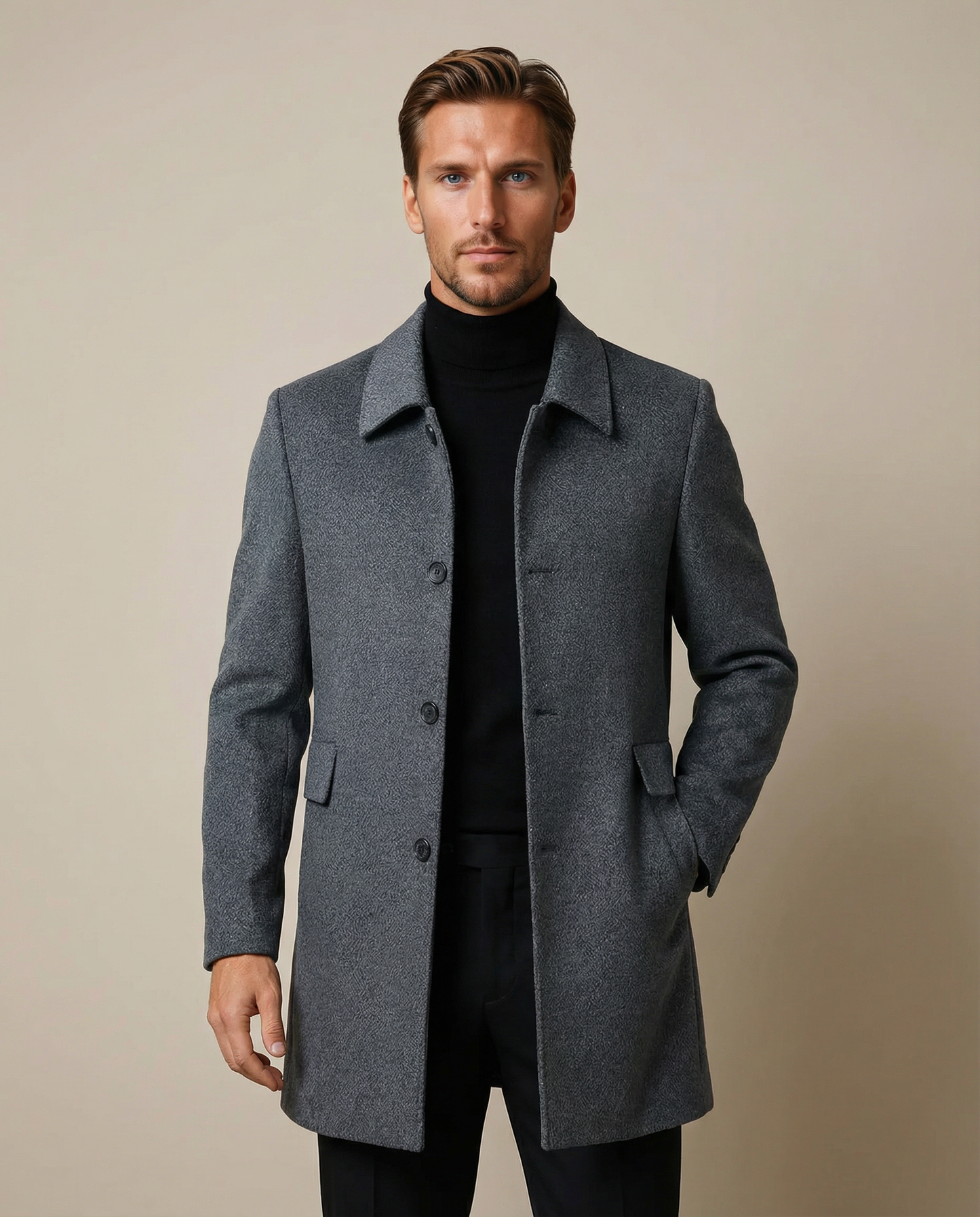Herren-Wintermantel mit taillierter Passform und verdeckter Knopfleiste