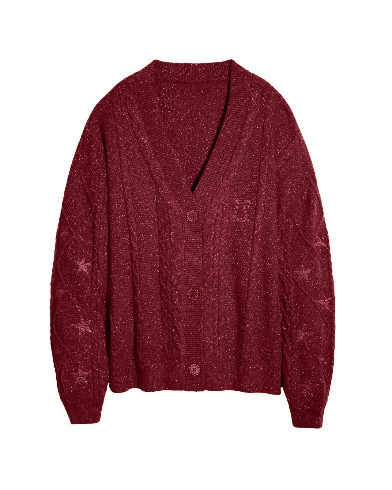 Damen Grobstrick Cardigan Mit Zopfmuster Und Sternstickerei