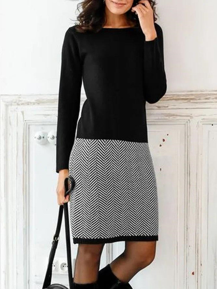Damen Strickkleid Mit Chevron-Muster