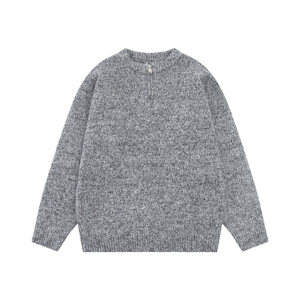 Herren Pullover Mit Halbem Reissverschluss Und Melierter Strickoptik
