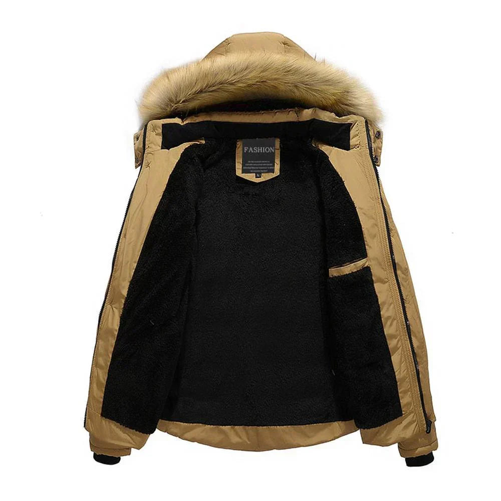 Men's insulated winter jacket with adjustable hem and multiple pockets