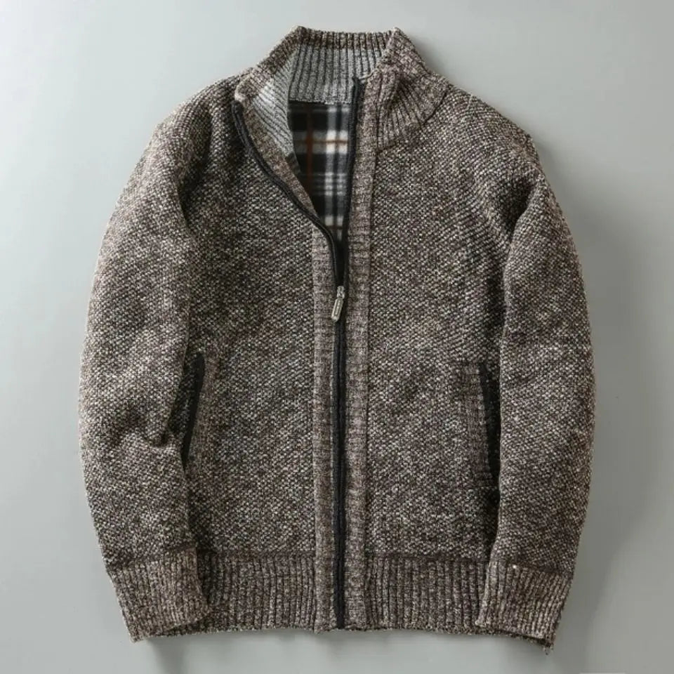 Herren Strickjacke Für Den Herbst Mit Kariertem Futter Und Reißverschluss