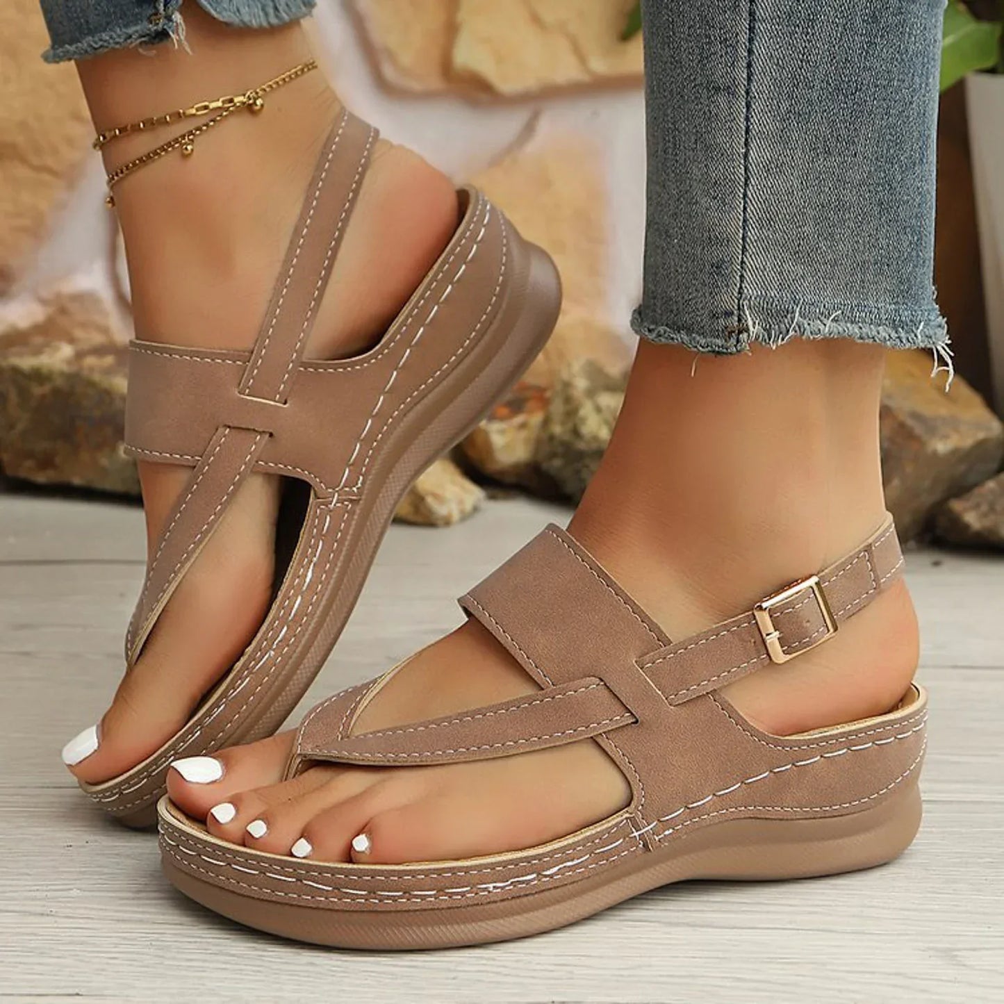 Damen-Sommer-Plateausandalen Mit Breiten Riemen, Dicker Sohle, Zum Hineinschlüpfen