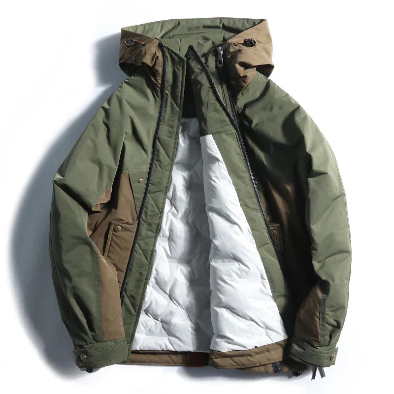 Herren Winterjacke mit Doppelreißverschluss, gestepptem Futter und Colorblock-Design