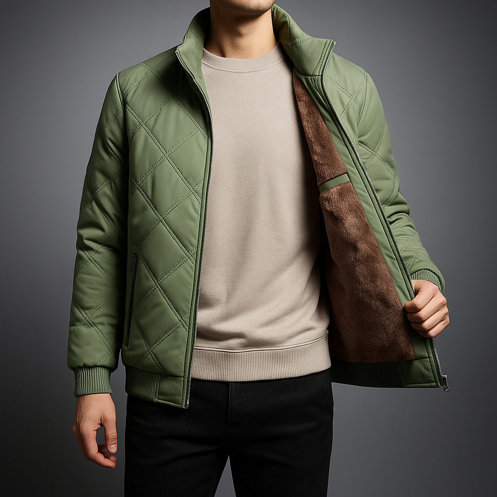 Herren Winterjacke Mit Fleece-Futter Und Gesteppter Außenseite