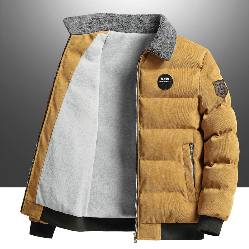 Herren Jacke mit Kapuze und Cord-Design im Revers-Stil