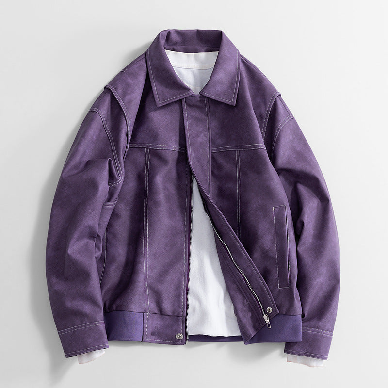 Herren PU-Jacke Retro-Look mit weitem Schnitt