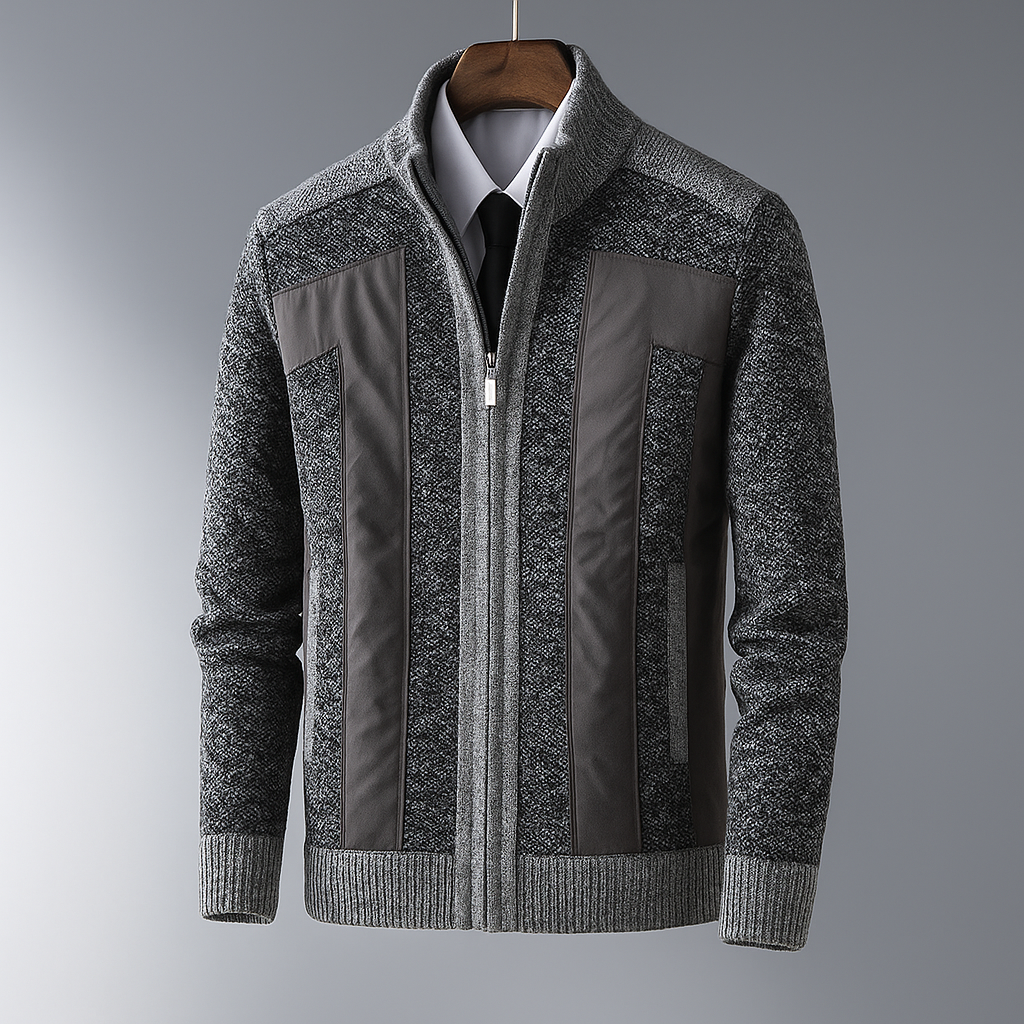 Herren Zip-Jacke aus Kaschmir-Mix mit strukturierten Einsätzen