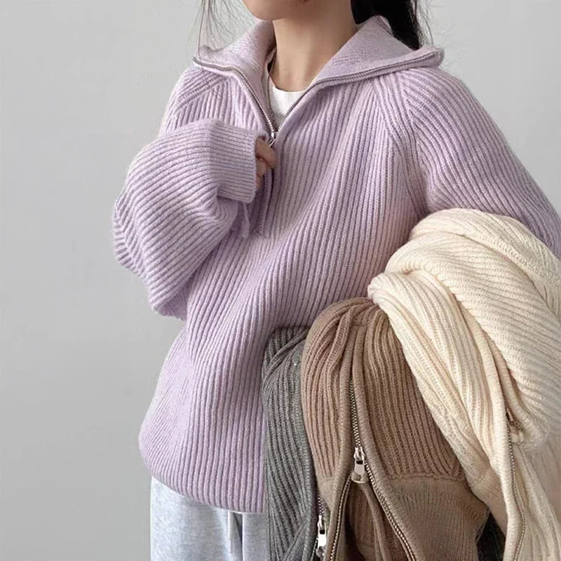 Damen Polo Pullover Mit Halbzip Sportlich