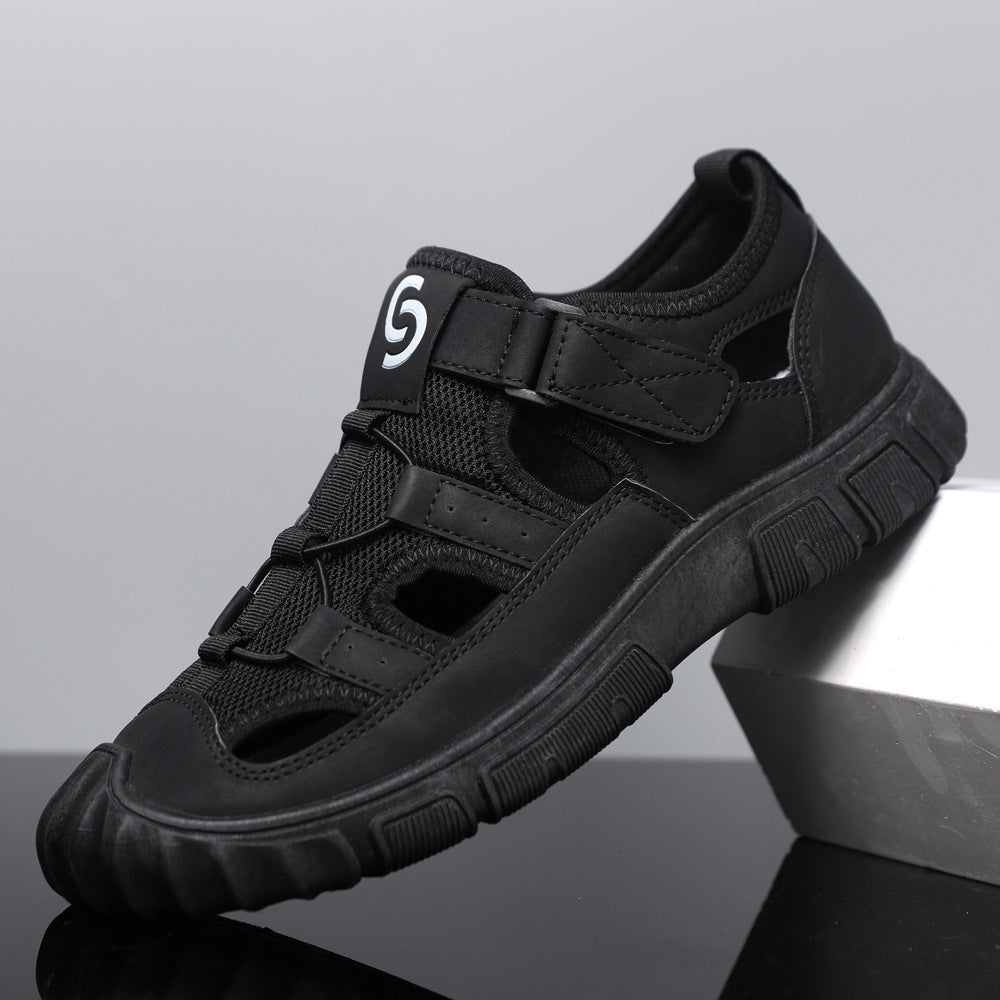 Herren-Sommersandalen Mit Mesh-Obermaterial, Klettverschluss, Hohlem Design Und Gummisohle