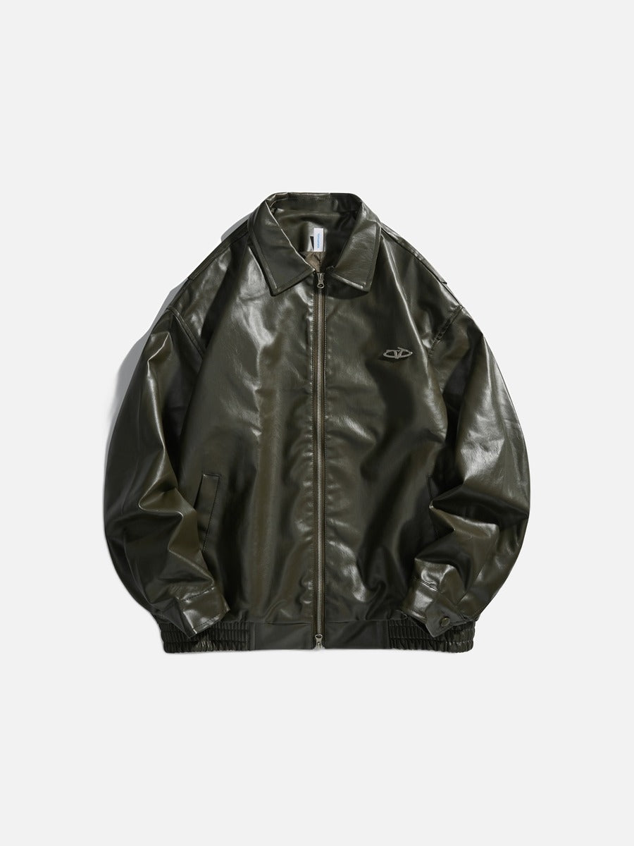 Bomberjacke Aus Kunstleder Mit Metallic Emblem Schwarz