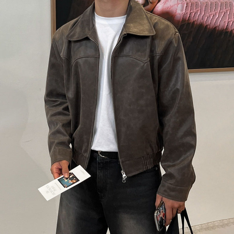 Short men's jacket in a loose cut with long sleeves in vintage style