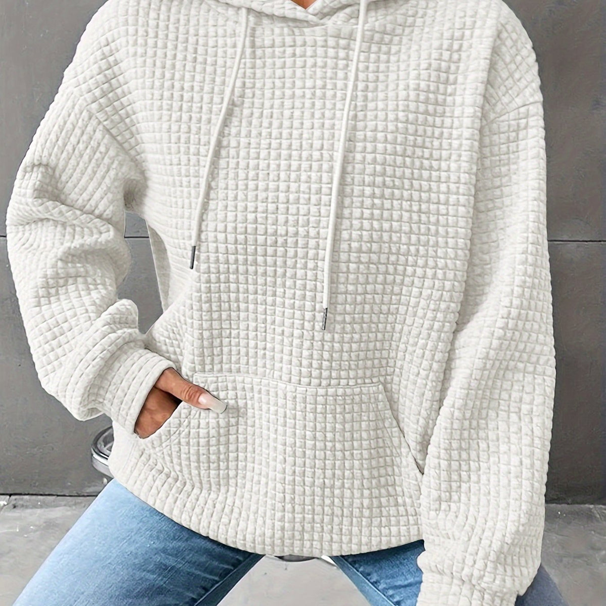 Damen Kapuzenpullover Mit Waffelstruktur Lockere Passform