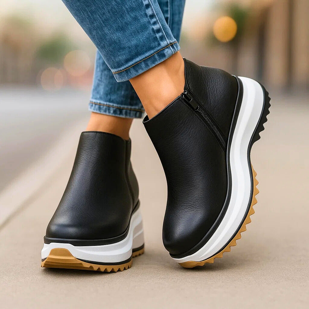 Damen Plateauschuhe Mit Strukturierter Oberfläche Und Seitenreißverschluss