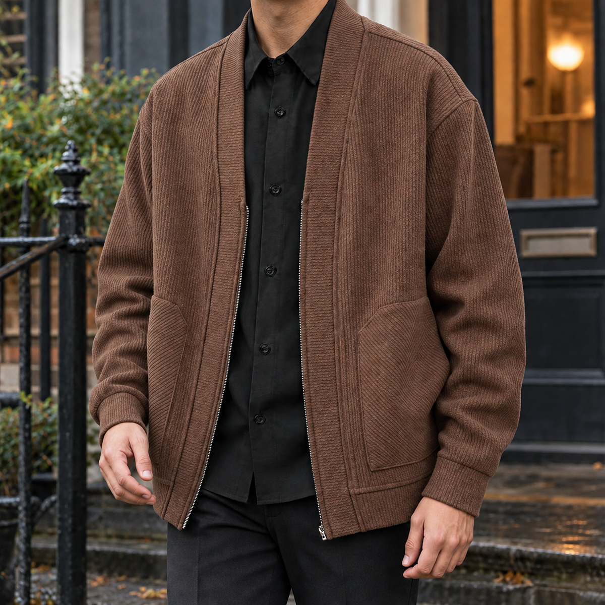 Rippstrickjacke Mit Reissverschluss