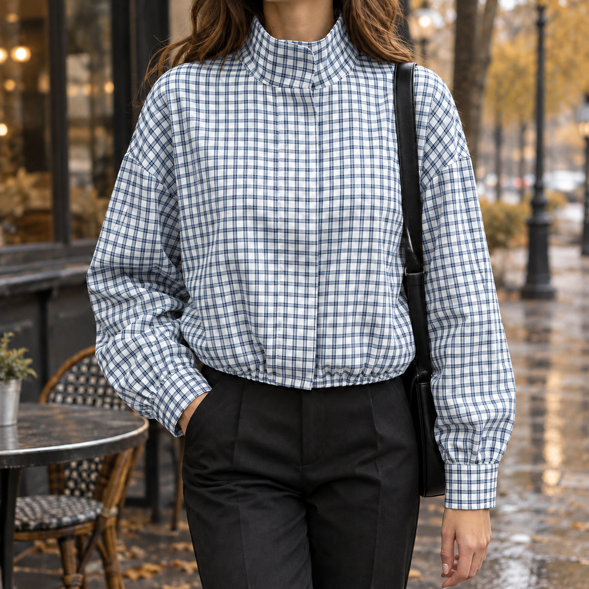 Karierte Blousonjacke Mit Stehkragen