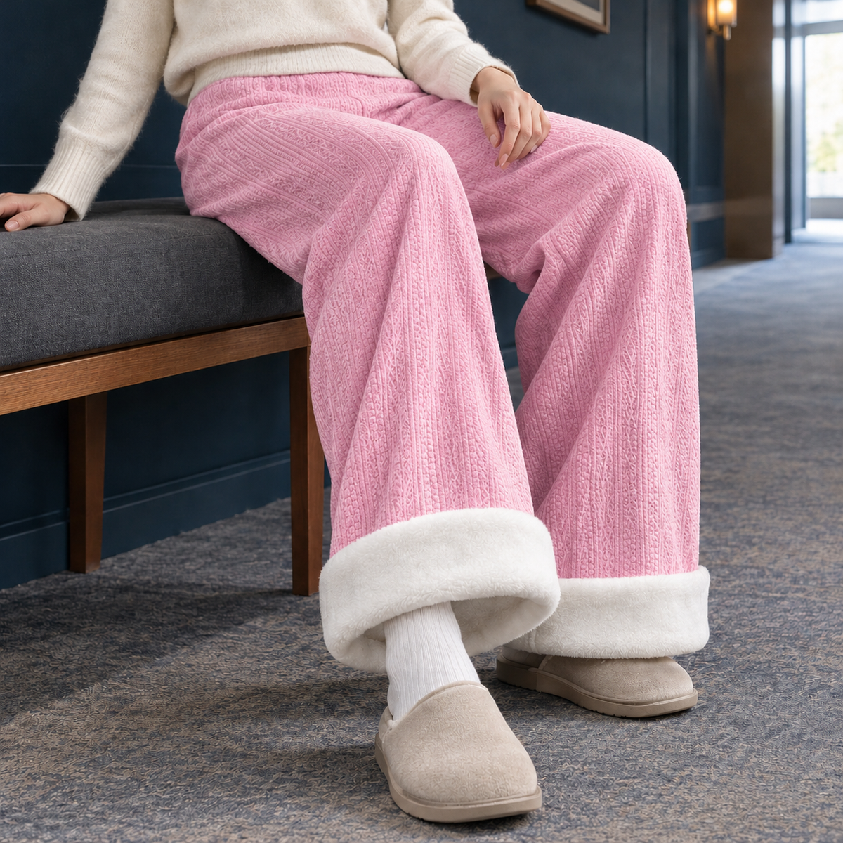 Hose Mit Weitem Bein Und Chenille Struktur