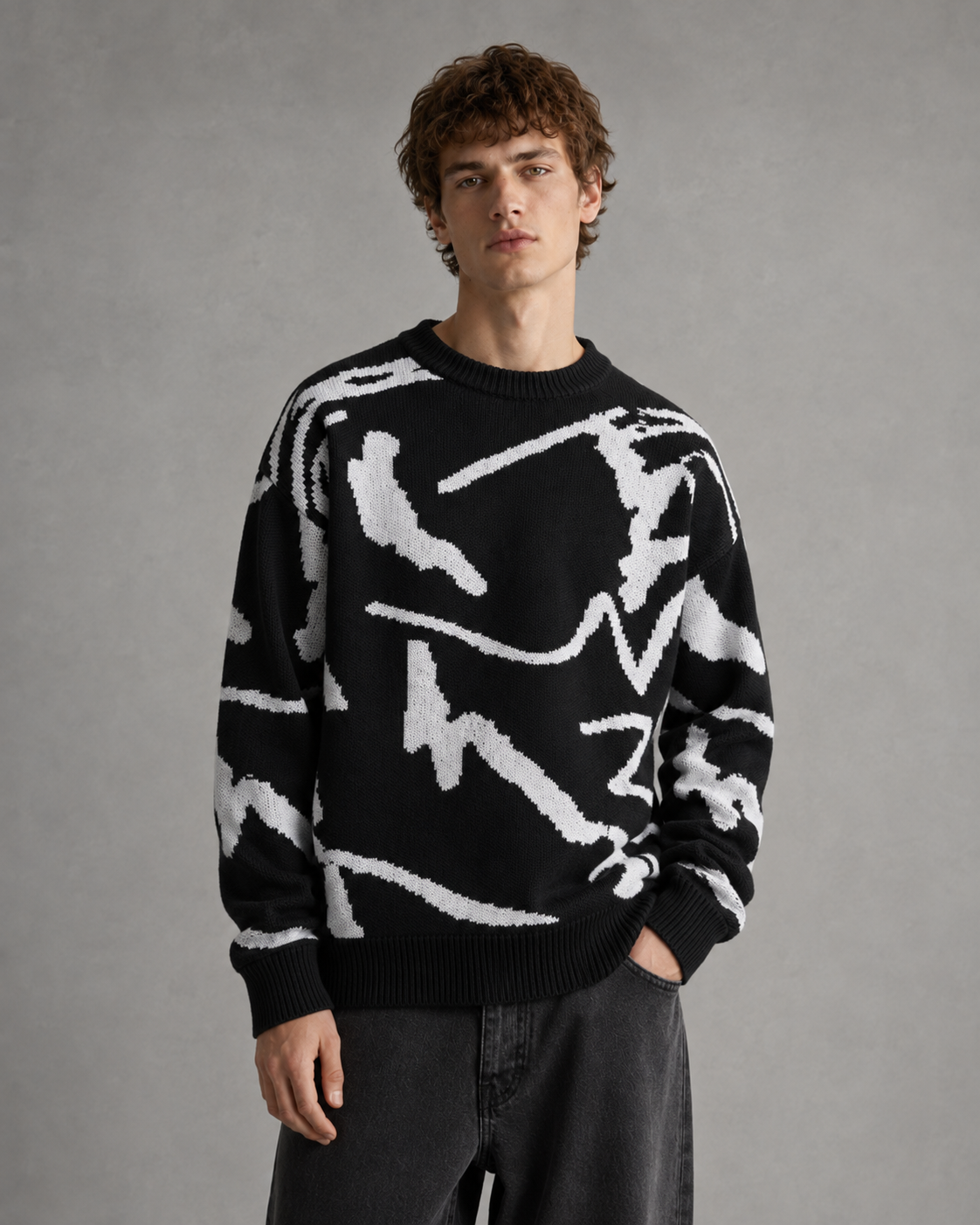 Herren Strickpullover Mit Abstraktem Grafikmuster Lockerer Schnitt