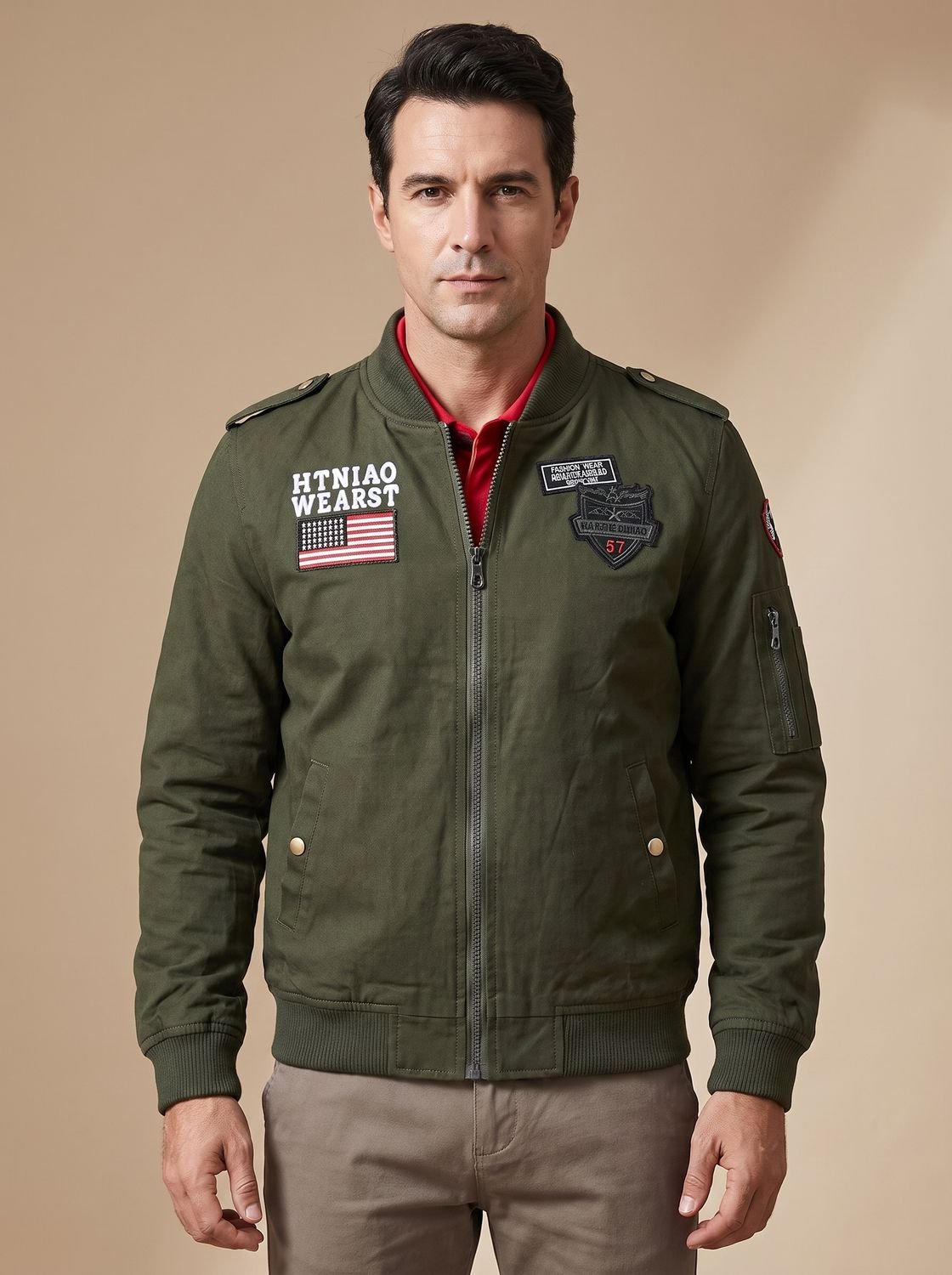 Herren Bomberjacke Mit Militär Patches